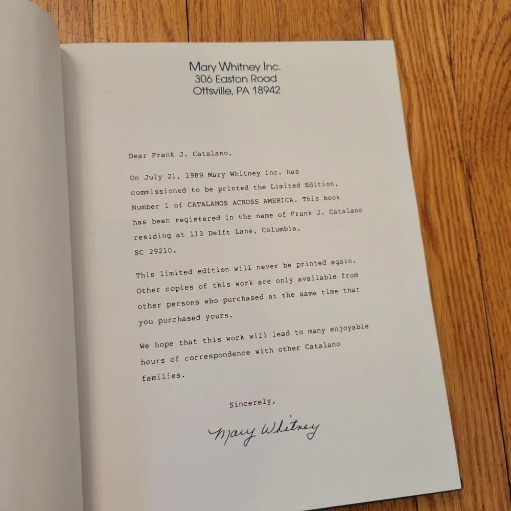 Limited Edition Catalanos Across America Hardcover Book Mary Whitney Rare Histor
